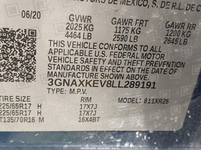 2020 CHEVROLET EQUINOX 3GNAXKEV8LL289191 Photo 8
