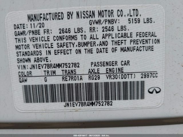 JN1EV7BR4MM752782 Infiniti 3.0l t