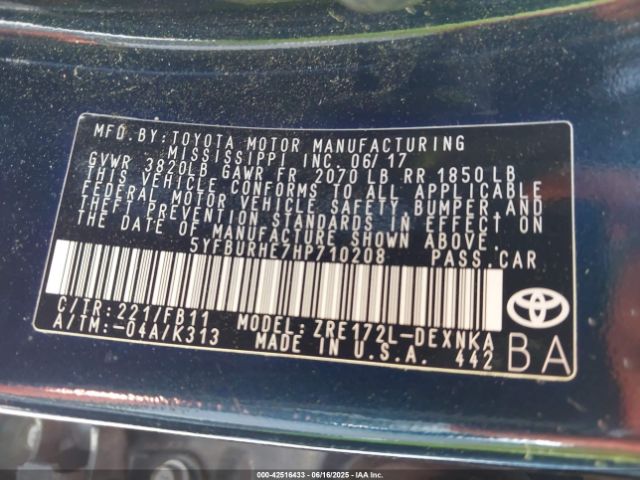 5YFBURHE7HP710208 Toyota 2zr-fe
