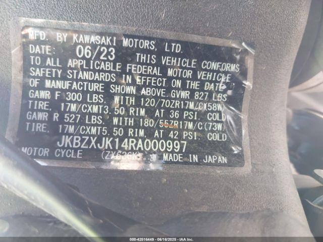 2024 KAWASAKI ZX636 JKBZXJK14RA000997 Photo 9
