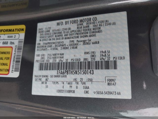 2022 FORD MUSTANG 1FA6P8TH5N5150143 Photo 8