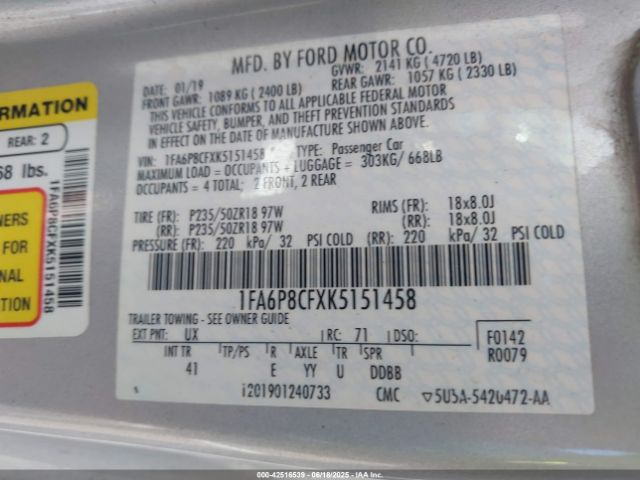 2019 FORD MUSTANG 1FA6P8CFXK5151458 Photo 8
