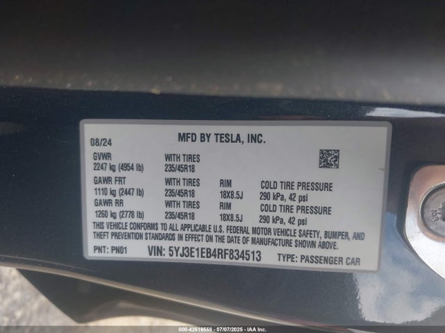 2024 TESLA MODEL 3 5YJ3E1EB4RF834513 Photo 8