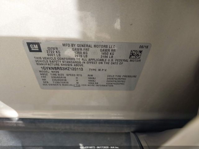 1GYKNBRS3HZ120113 Cadillac lgx - di: direct injection, vvt: variable valve timing, alum, gen 2