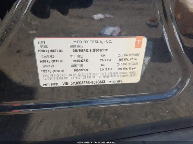 2017 TESLA MODEL X 5YJXCAE26HF076843 Photo 8