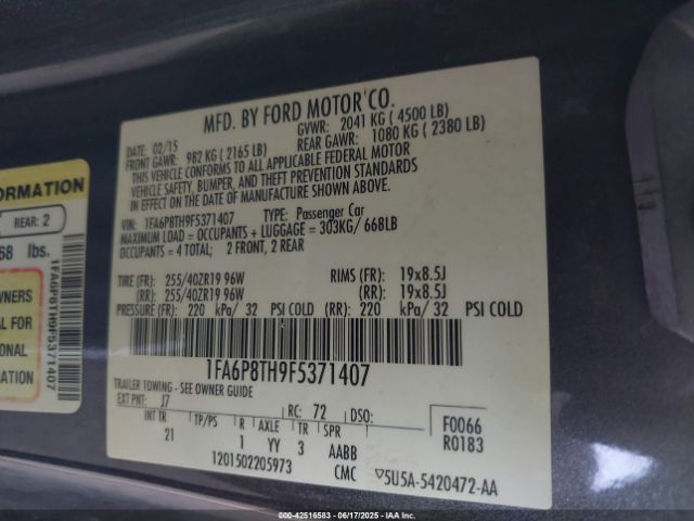 2015 FORD MUSTANG 1FA6P8TH9F5371407 Photo 8