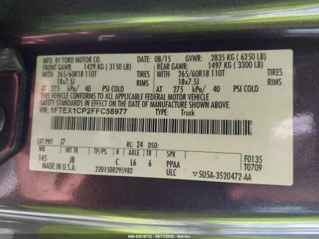 1FTEX1CP2FFC58977 Ford 2015