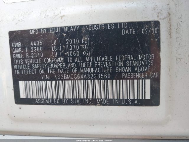 2010 SUBARU LEGACY 4S3BMCG64A3238569 Photo 8