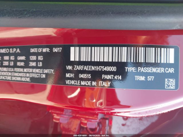 2017 ALFA ROMEO GIULIA ZARFAEEN1H7549000 Photo 8