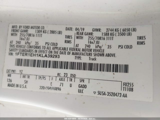 2019 FORD RANGER 1FTER1EH1KLA39293 Photo 8