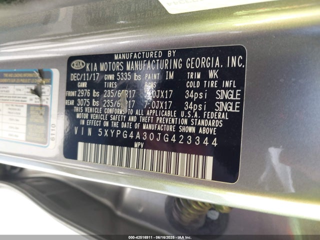 5XYPG4A30JG423344 KIA gdi theta-ii