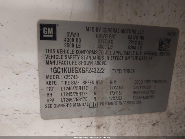 1GC1KUEGXGF243222 Chevrolet l96 - flexible fuel (gas/ethanol), sfi iron