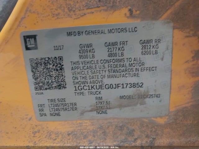 1GC1KUEG0JF173852 Chevrolet l96 - e85 max, iron