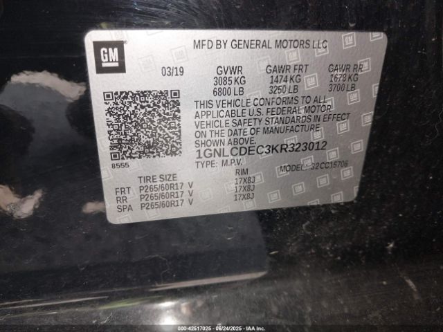 1GNLCDEC3KR323012 Chevrolet l83 - spark ignited direct injection, variable valve timing, afm, e85 max, alum