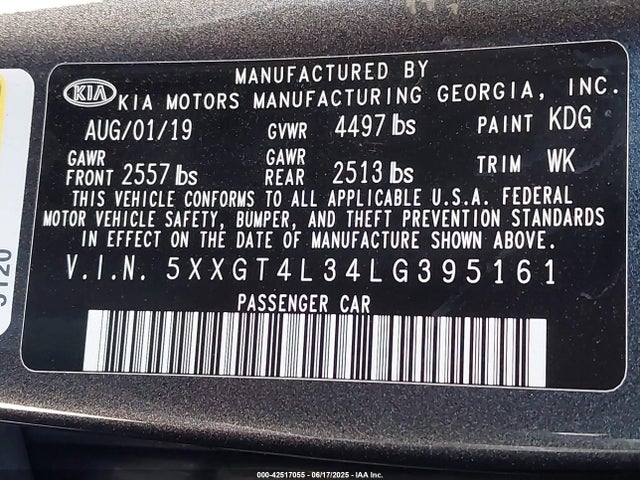 5XXGT4L34LG395161 KIA gdi