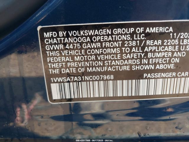 2022 VOLKSWAGEN PASSAT 1VWSA7A31NC007968 Photo 8