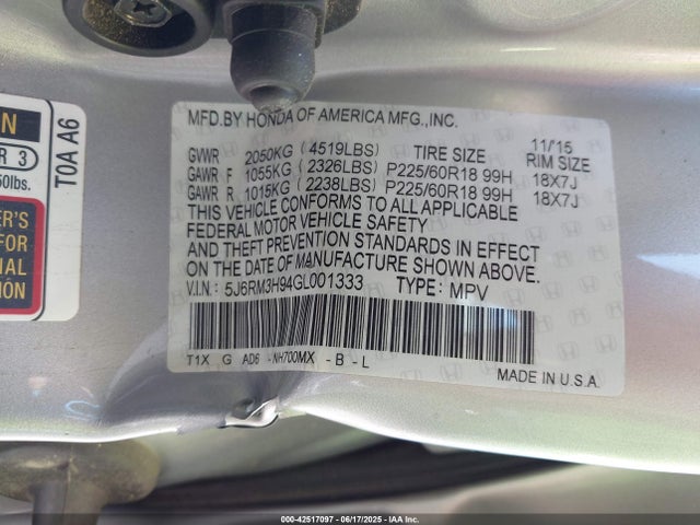 Honda k24w9 2016 5J6RM3H94GL001333 Image 9