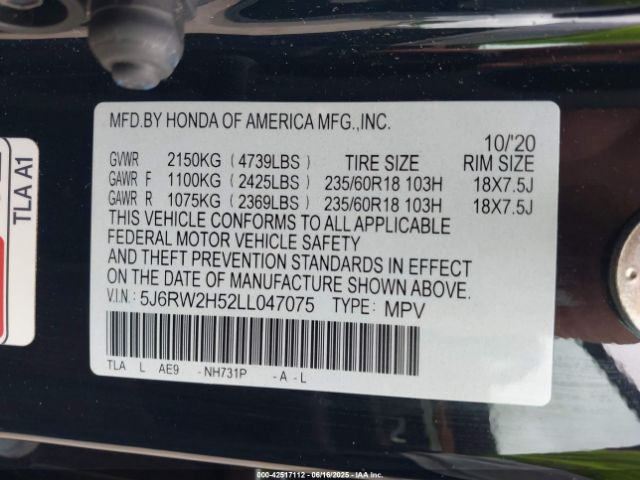 2020 HONDA CR-V 5J6RW2H52LL047075 Photo 8
