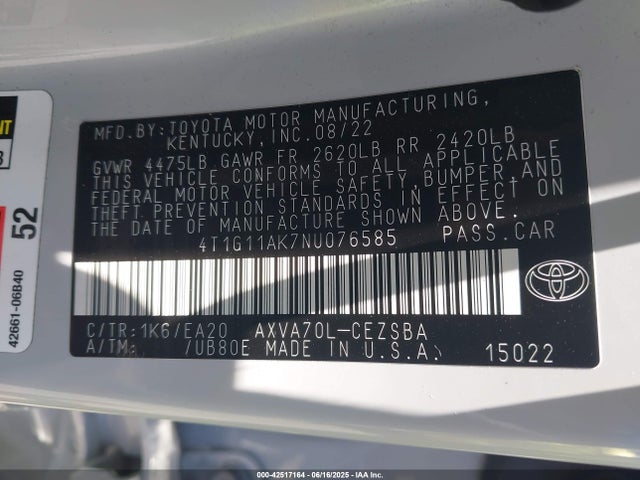 4T1G11AK7NU076585 Toyota a25a-fks