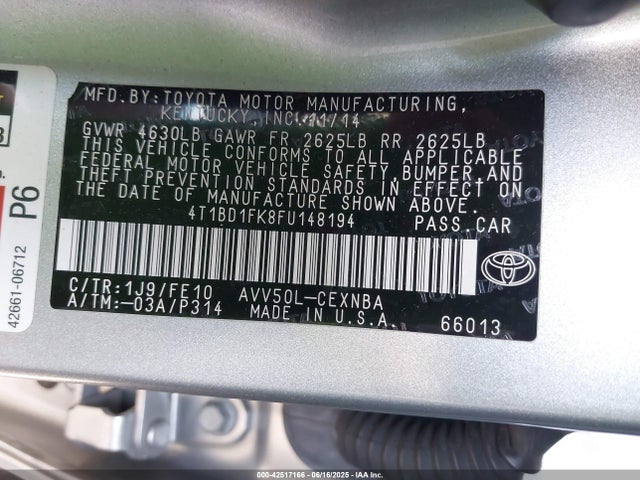 Toyota 2ar-fxe+2jm 2015 4T1BD1FK8FU148194 Image 9