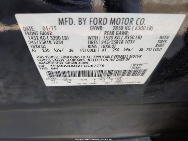 1FM5K8AR2FGC67776 Ford 2015