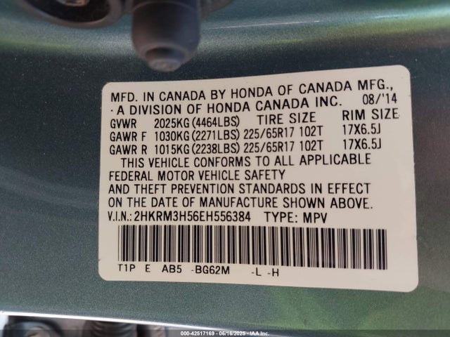 2HKRM3H56EH556384 Honda k24z7