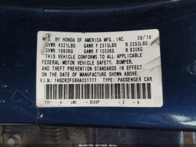 1HGCR2F56HA031777 Honda k24w1