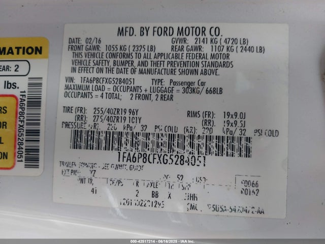 1FA6P8CFXG5284051 Ford 2016