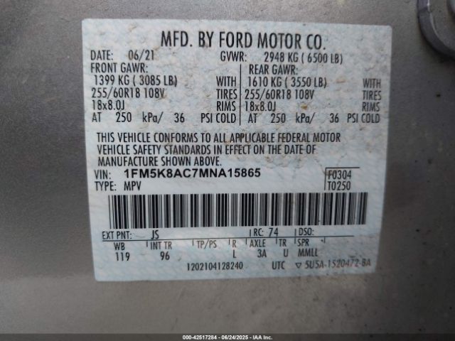 1FM5K8AC7MNA15865 Ford gtdi