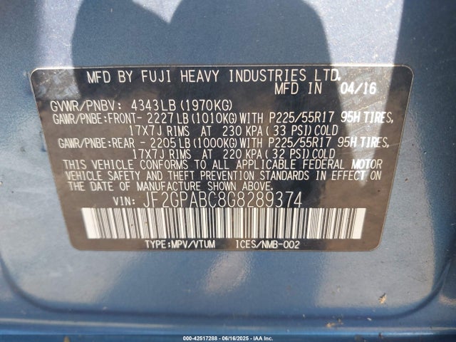 Subaru naturally aspirated 2016 JF2GPABC8G8289374 Image 9