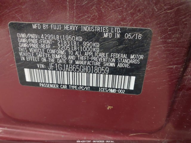 JF1GJAB65GH018059 Subaru 2.0l na