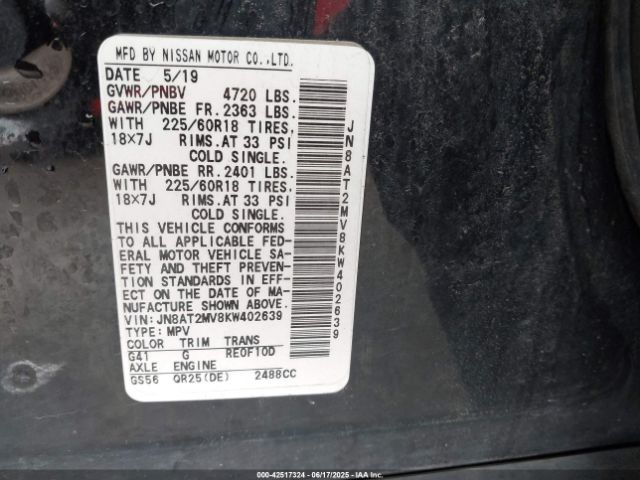 2019 NISSAN ROGUE JN8AT2MV8KW402639 Photo 8