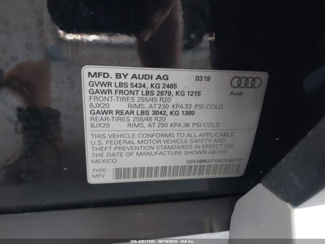 2019 AUDI Q5 WA1BNAFY6K2088101 Photo 8