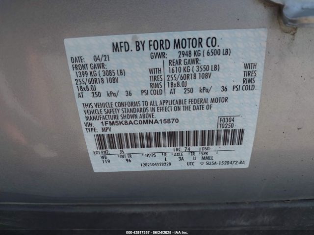 1FM5K8AC0MNA15870 Ford gtdi