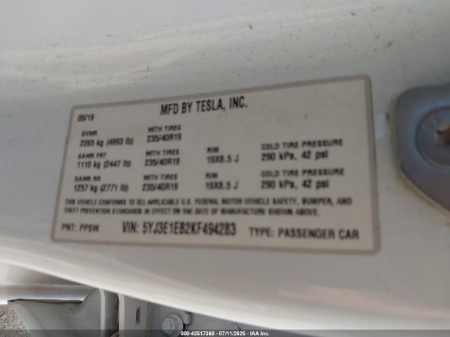 2019 TESLA MODEL 3 5YJ3E1EB2KF494283 Photo 8