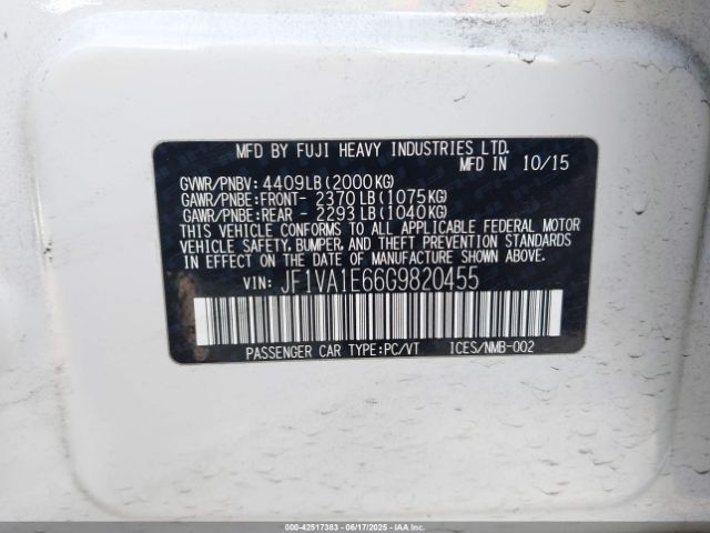 JF1VA1E66G9820455 Subaru 2.0 dib turbo