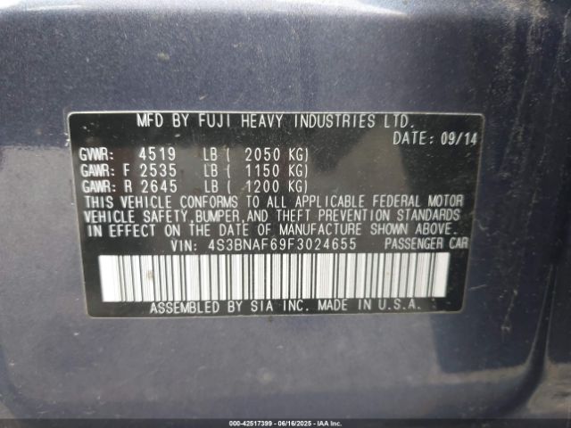 4S3BNAF69F3024655 Subaru 2.5l u5