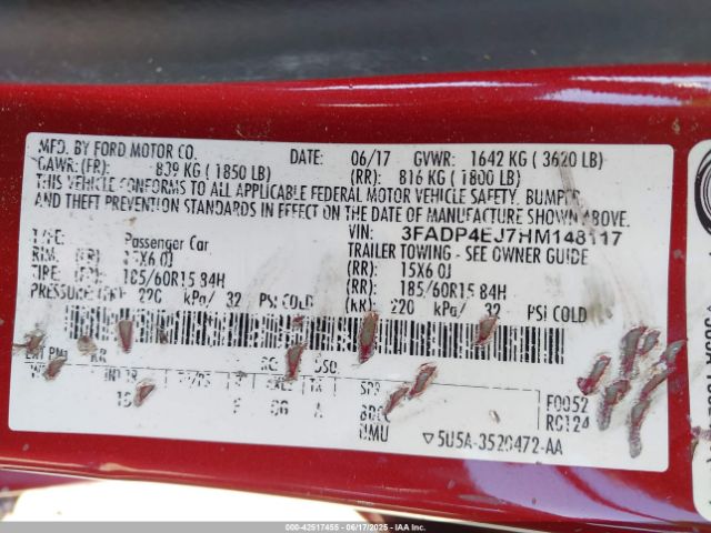 3FADP4EJ7HM148117 Ford 1.6l ti-vct premium fuel