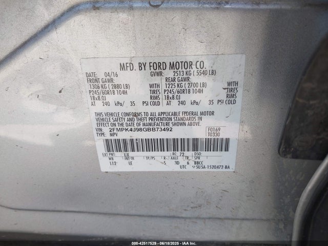 Ford 2016 2016 2FMPK4J98GBB73492 Image 9