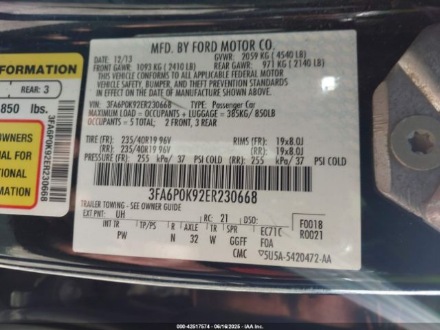 3FA6P0K92ER230668 Ford Fusion Titanium