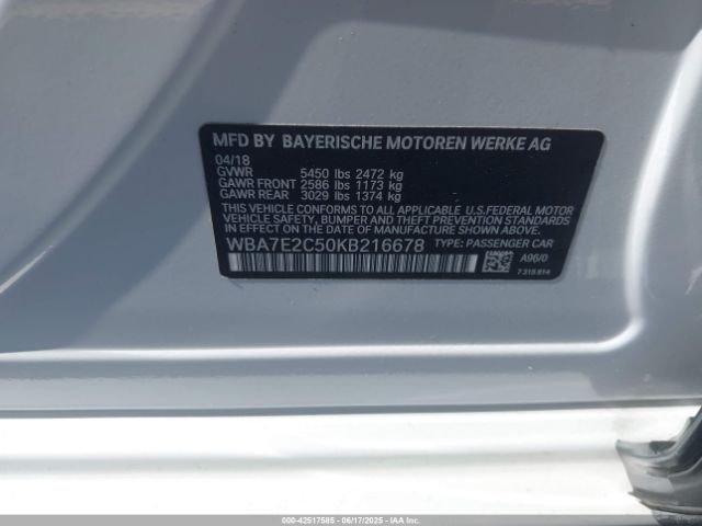2019 BMW 740I WBA7E2C50KB216678 Photo 8