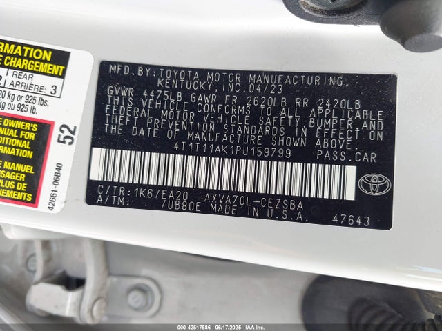 4T1T11AK1PU159799 Toyota CAMRY SE