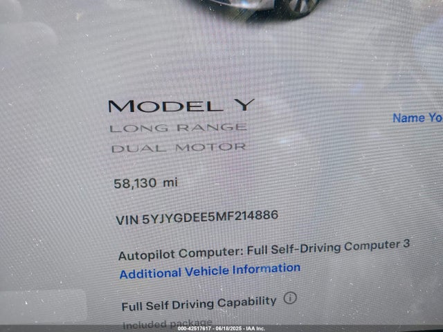 2021 TESLA MODEL Y 5YJYGDEE5MF214886 Photo 6