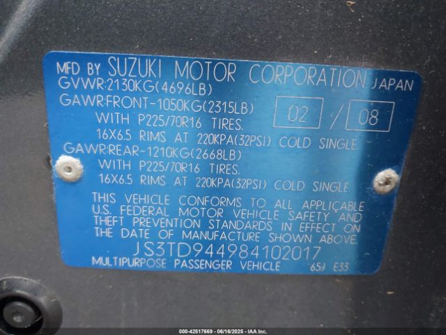 2008 SUZUKI GRAND VITARA JS3TD944984102017 Photo 8