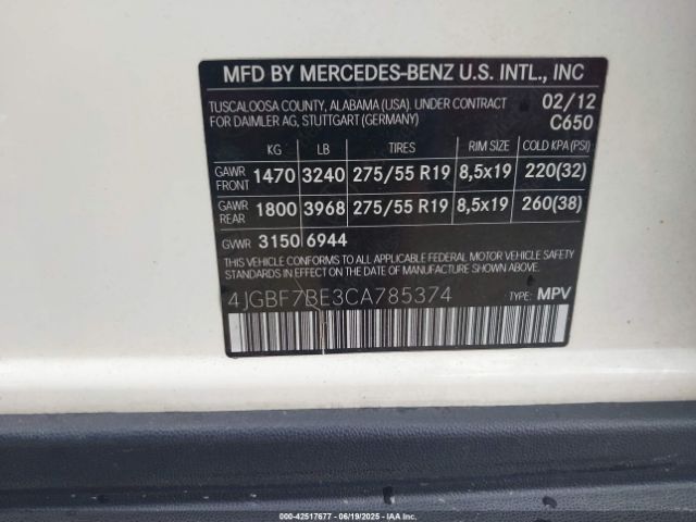 2012 MERCEDES-BENZ GL 450 4JGBF7BE3CA785374 Photo 8