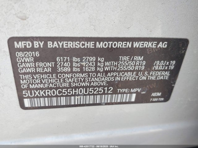 5UXKR0C55H0U52512 BMW 2017