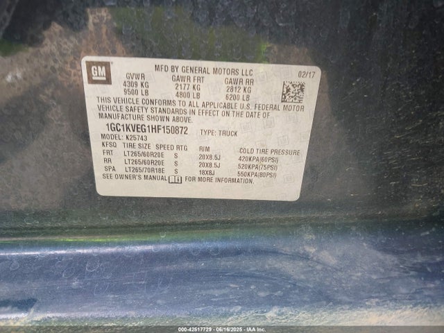 1GC1KVEG1HF150872 Chevrolet l96 - e85 max, iron