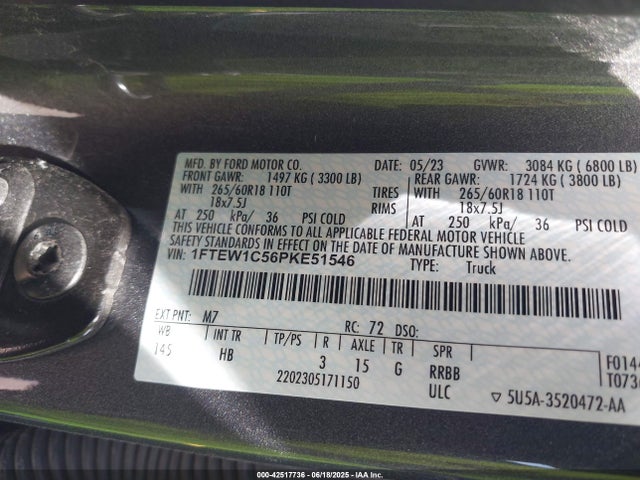 Продаж на аукціоні авто 2023 Ford F-150 Lariat, vin: 1FTEW1C56PKE51546, номер лоту: 42517736