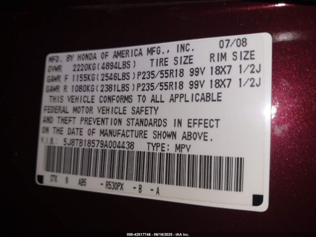 2009 ACURA RDX 5J8TB18579A004438 Photo 8