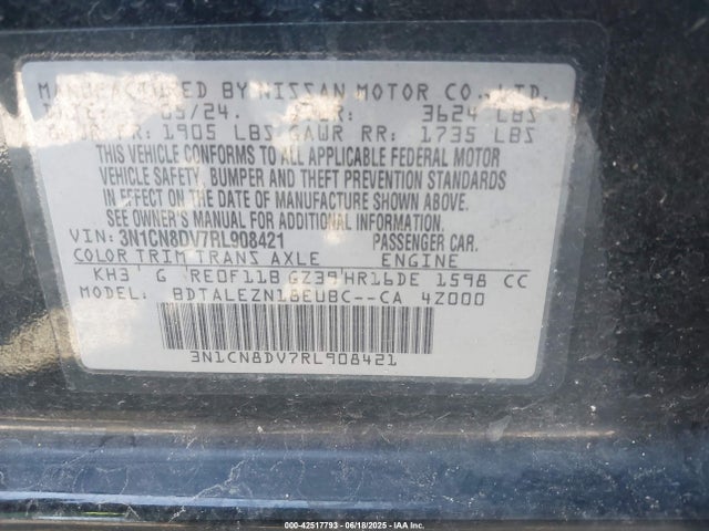 Nissan Versa 2024 3N1CN8DV7RL908421 Image 9